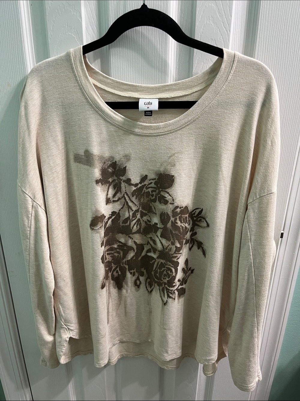 CAbi Cream Long-Sleeve Floral Print Sweatshirt